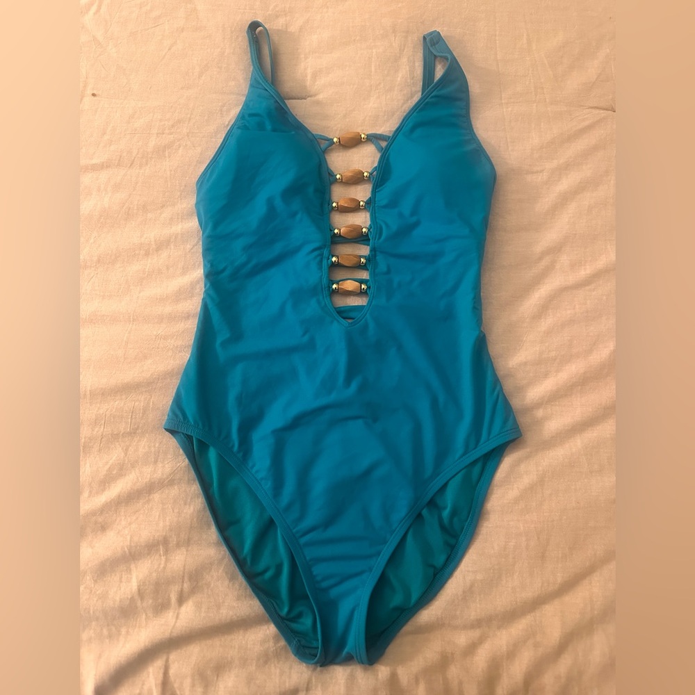 🌊🐟🐬🐳Bleu by Rod Beattie Teal One-Piece Swimsuit with Front Ladder Detail